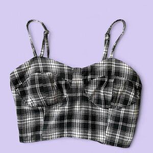 Thrill Jeans Y2K Black White Plaid Crop Top Bustier Tank Size Large